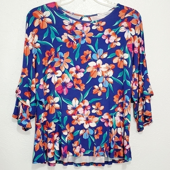 Chris & Carol Tops - SALE 4/$30 Chris & Carol Blue Floral Peplum Blouse